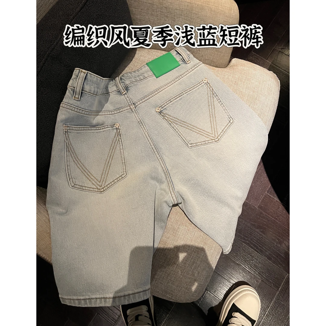 【浅蓝夏日短裤】BV风编织浅牛仔蓝洗水弹力百搭短裤直筒WMG9772