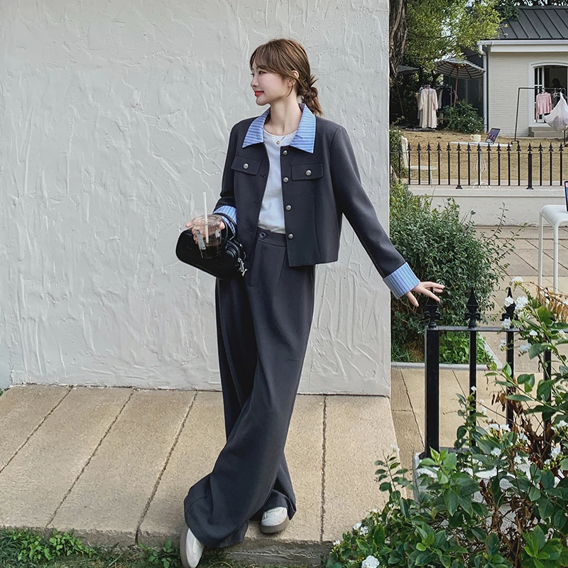 高级感小香风套装女2025春季新款韩系气质西装短外套阔腿裤两件套