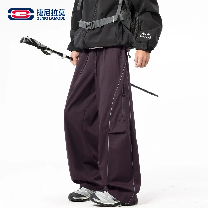 【敖瑞鹏代言】美式潮牌伞兵冲锋裤男款春秋季条纹阔腿弯刀休闲裤子