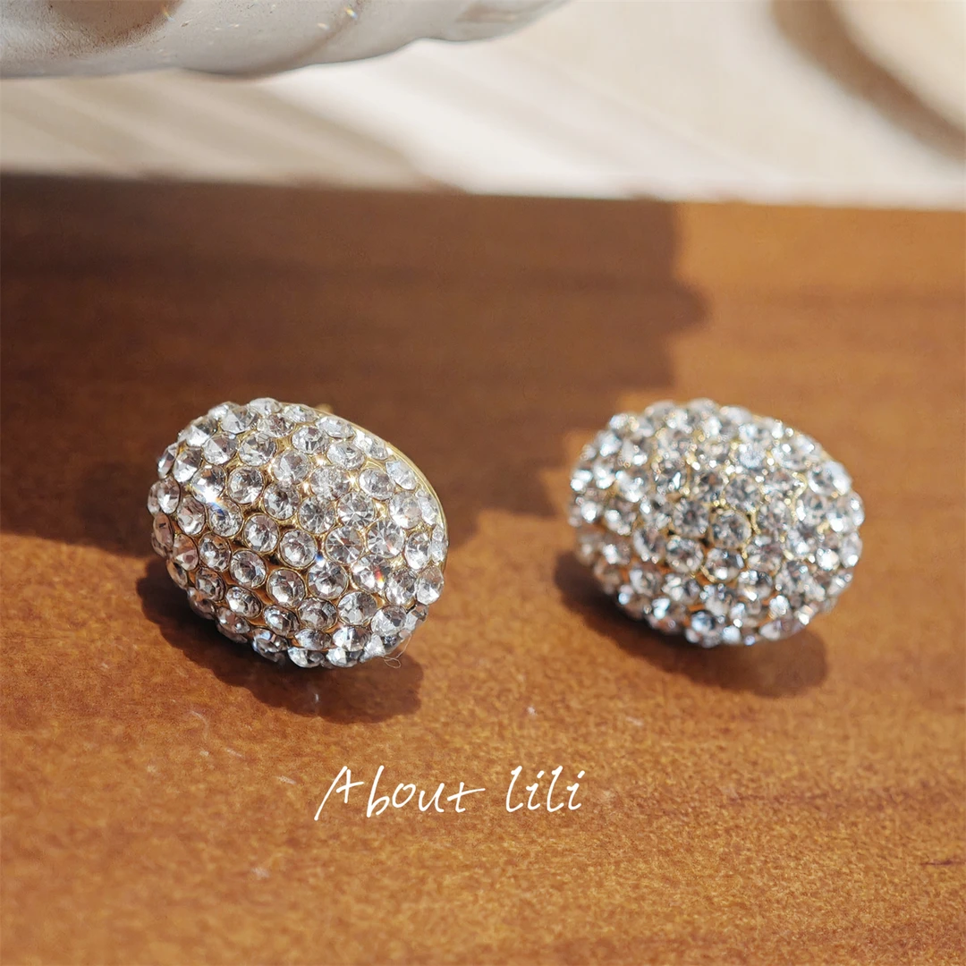 铜合金耳饰 星芒豆/精致超闪锆石椭圆形耳环重工独特设计轻奢耳饰