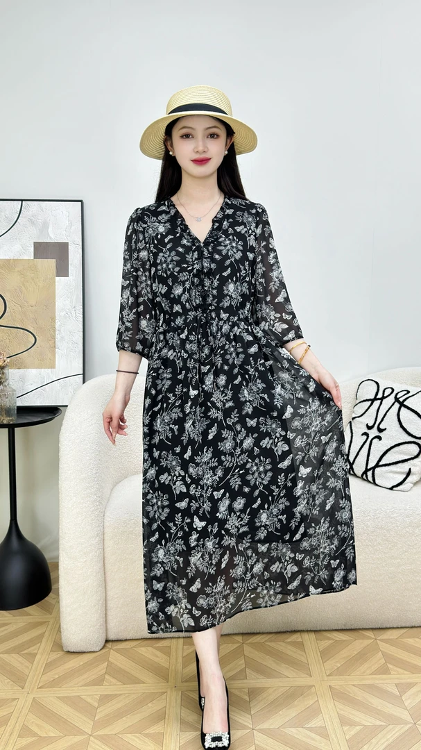 8806 X 碎花夏季A字裙长裙七分袖连衣裙长袖印花裙子 F346 三楼