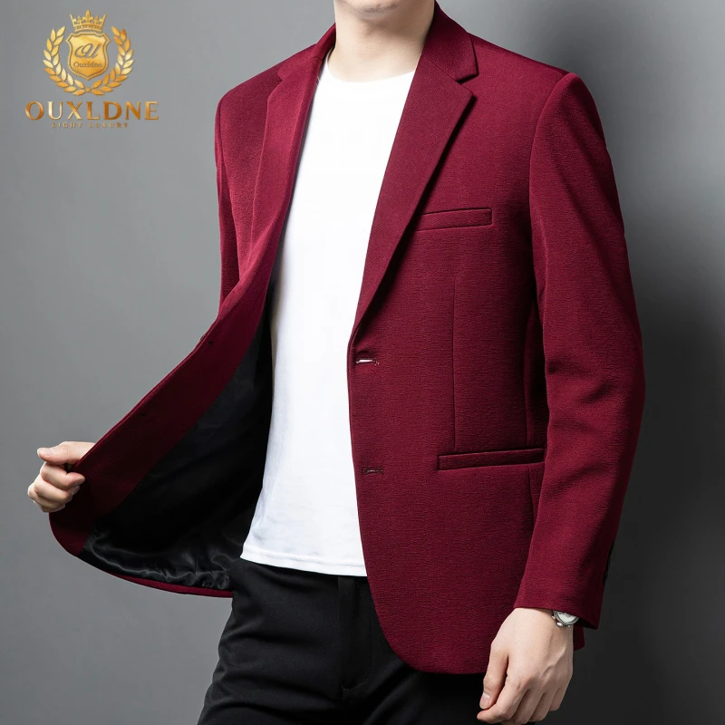 OUXLDNE 红色西装男士秋季新款商务休闲单西上衣高级修身西服外套
