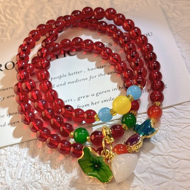 S002-高奢定制莲蓬酒红色多圈手链-规格6mm（无礼盒）