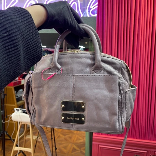 95新  see by chloe 大象灰全皮手提斜挎包