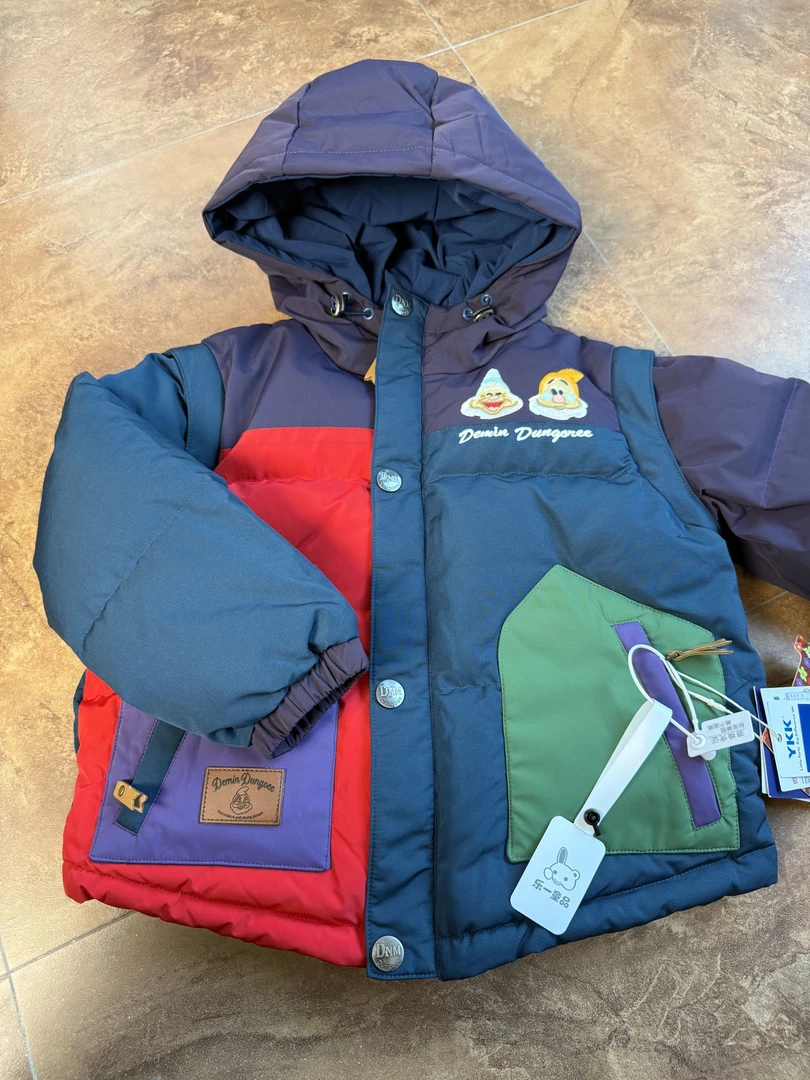 【乐一】25新款男女童刺绣连帽冬季羽绒服（正反两面拆卸袖子当马甲）