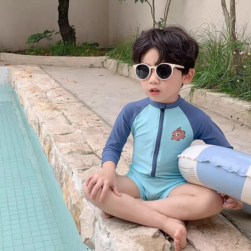 2025儿童泳衣男童连体长袖泳装卡通可爱防晒宝宝游泳衣中大童沙滩