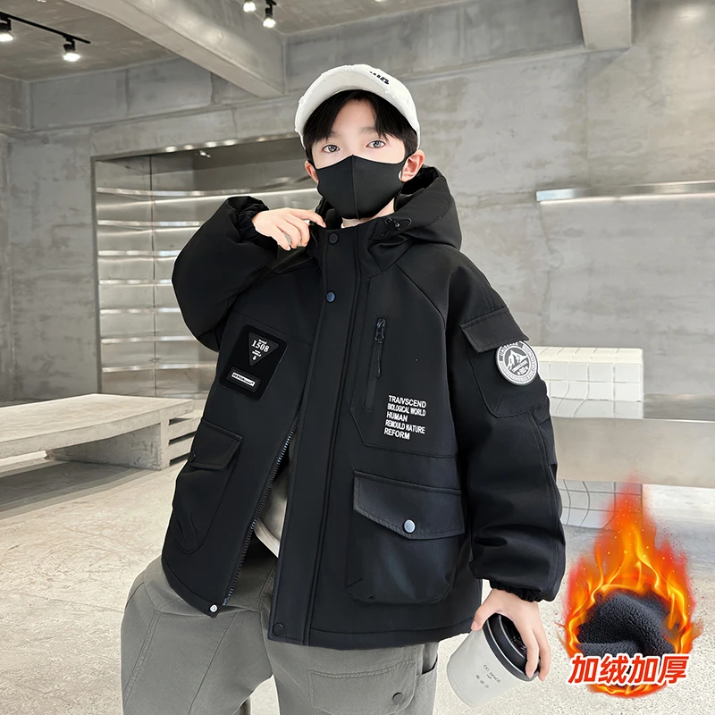 【2025秋冬款上新】男童加绒外套中大童韩版洋气宽松加厚派克服上衣