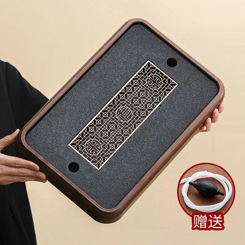 茶盘39*26窗花仿乌金石干泡盘茶具沥水储排两用托盘（送水管水球）