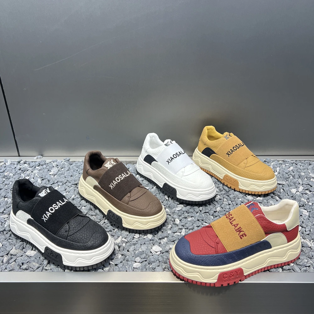 无鞋带一脚蹬厚底板鞋时尚运动百搭软底软面舒适男士潮流休闲鞋