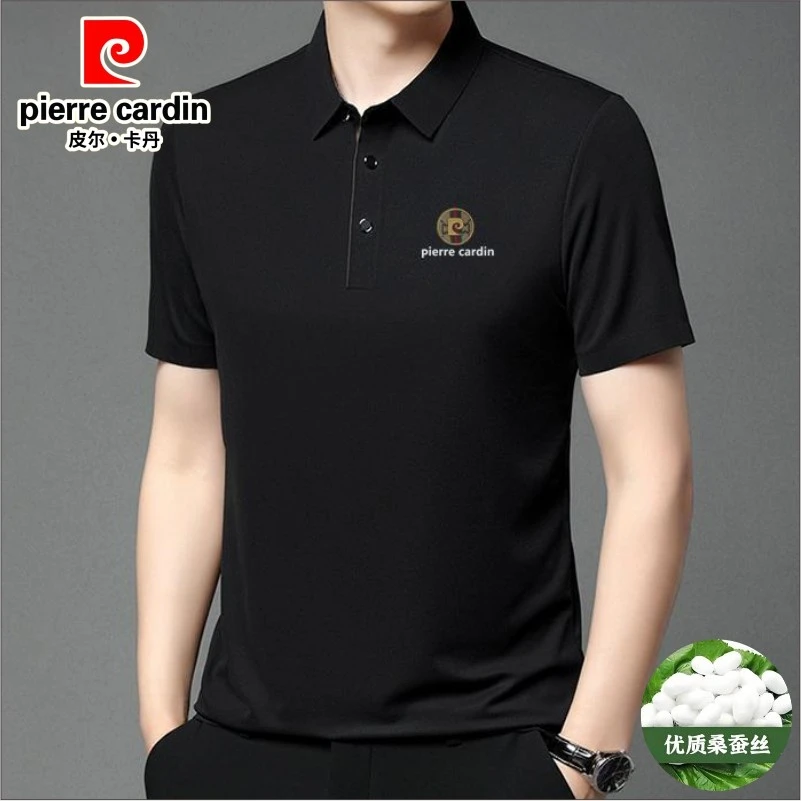 皮尔卡丹短袖t恤男2025新款夏季男款桑蚕丝POLO衫翻领冰丝薄上衣
