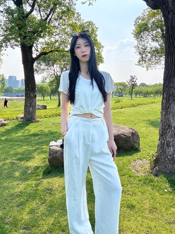 JIN YI 【通勤神裤】天丝亚麻奢品西装阔腿长裤 质感拉满