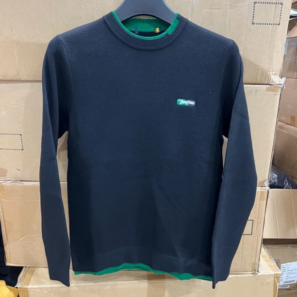 8930撤柜H剪标圆领双领黑色加绒加厚男款针织衫毛衣撞色下摆