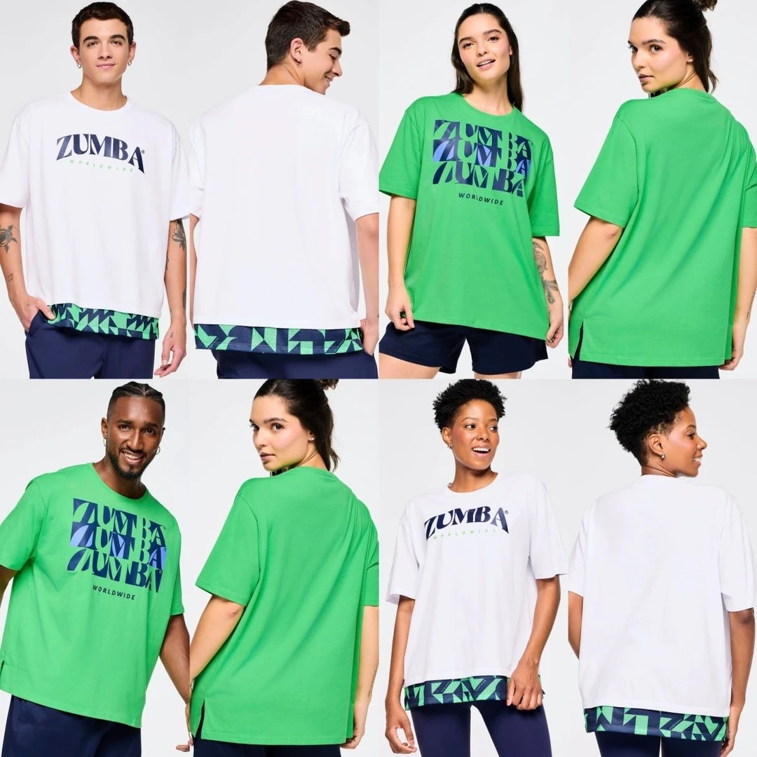 尊巴2025新款运动拼接全棉短袖白色绿色男款女款ZUMBA上衣健身服