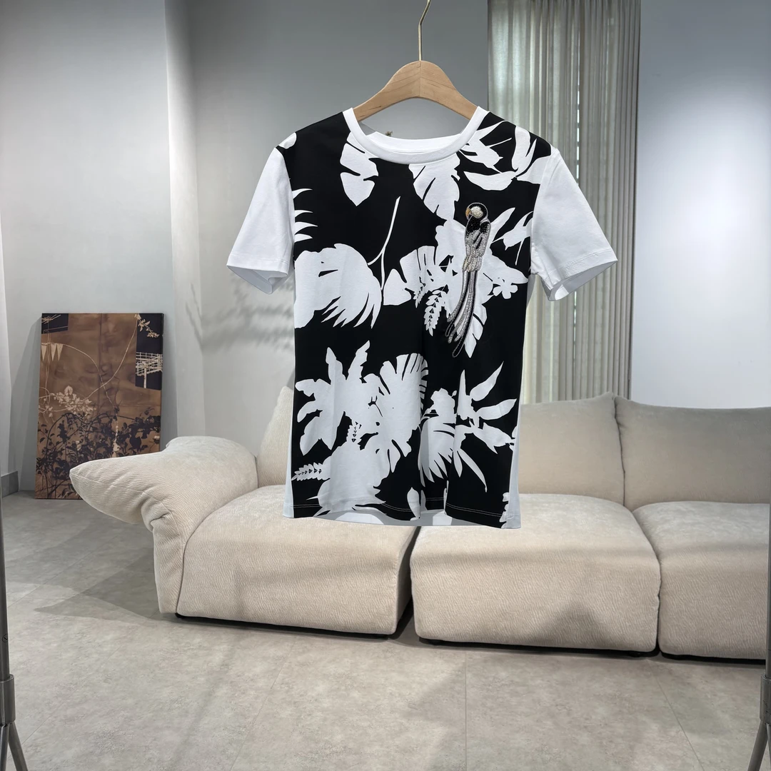 【特价】CSY4599 意大利客人订单 鹦鹉钉珠印花T恤