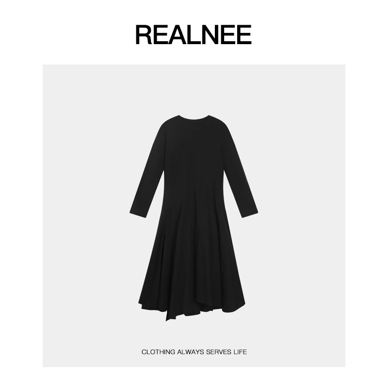 REALNEE【黑巧】轻奢进口棉极简连衣裙斜裁设计款随性舒适主义08009