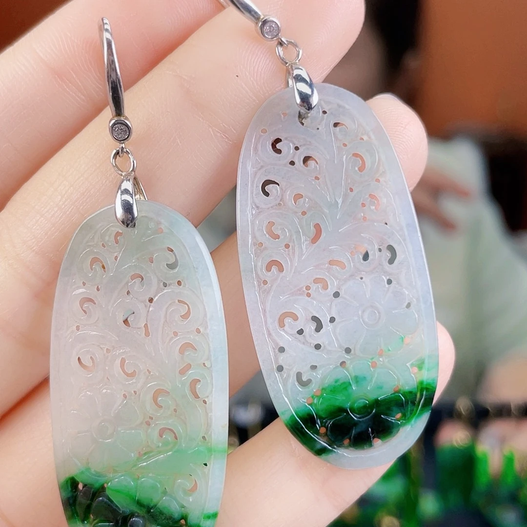 翡翠银S925镶嵌耳饰