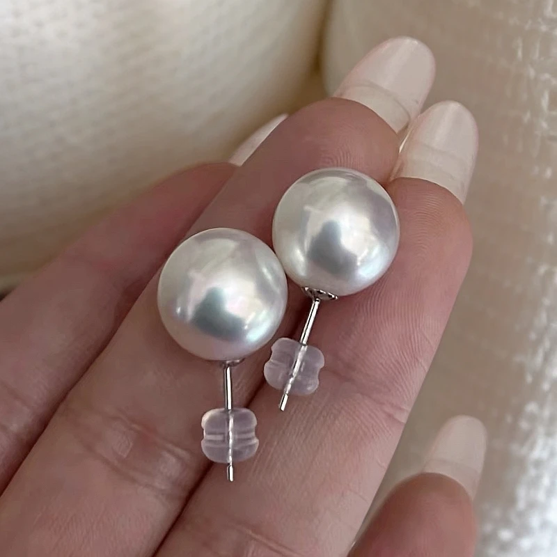 天然淡水无核珍珠7.5mm白色简约时尚百搭款耳钉耳环