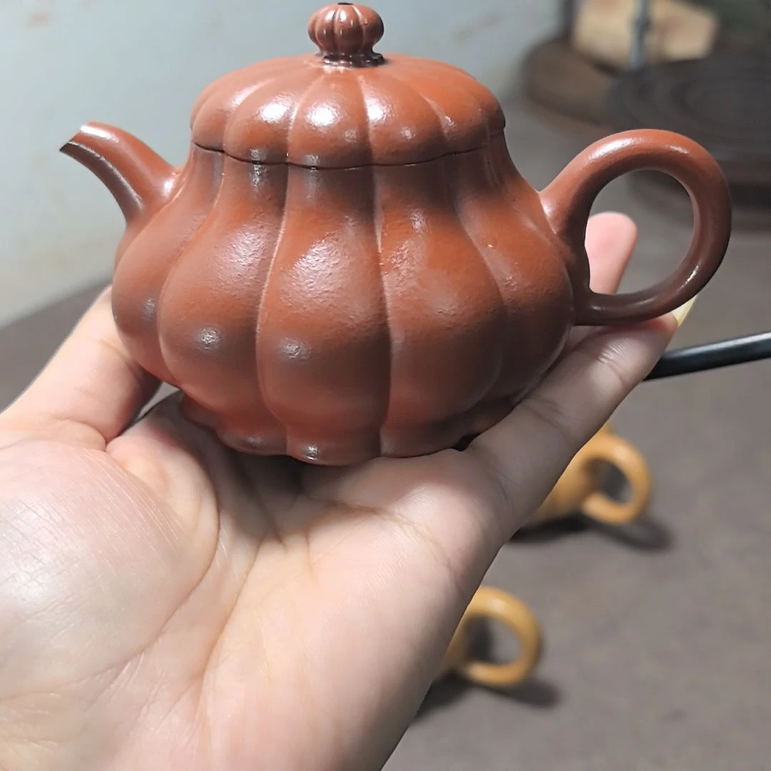 静***观紫砂茶壶朱泥筋纹菊掰160cc