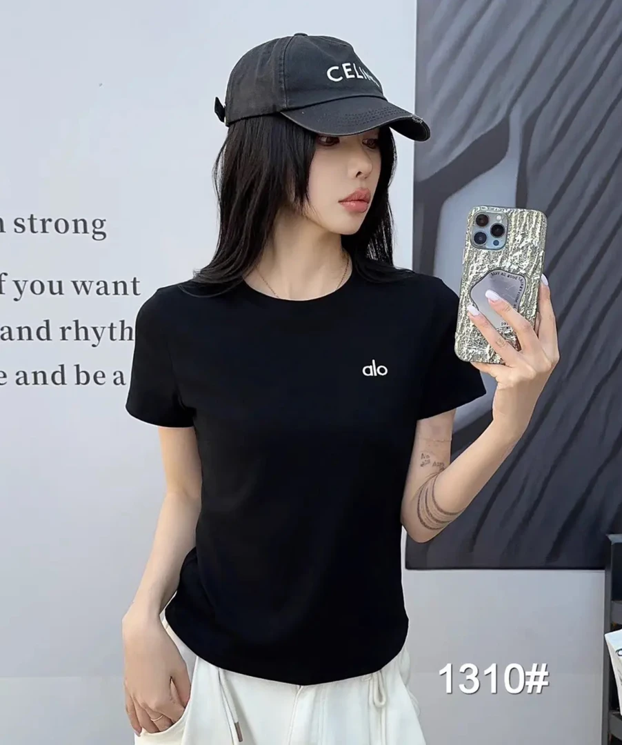 alo （液氨短T）字母新款短袖经典百搭纯色圆领修身显瘦运动短t女
