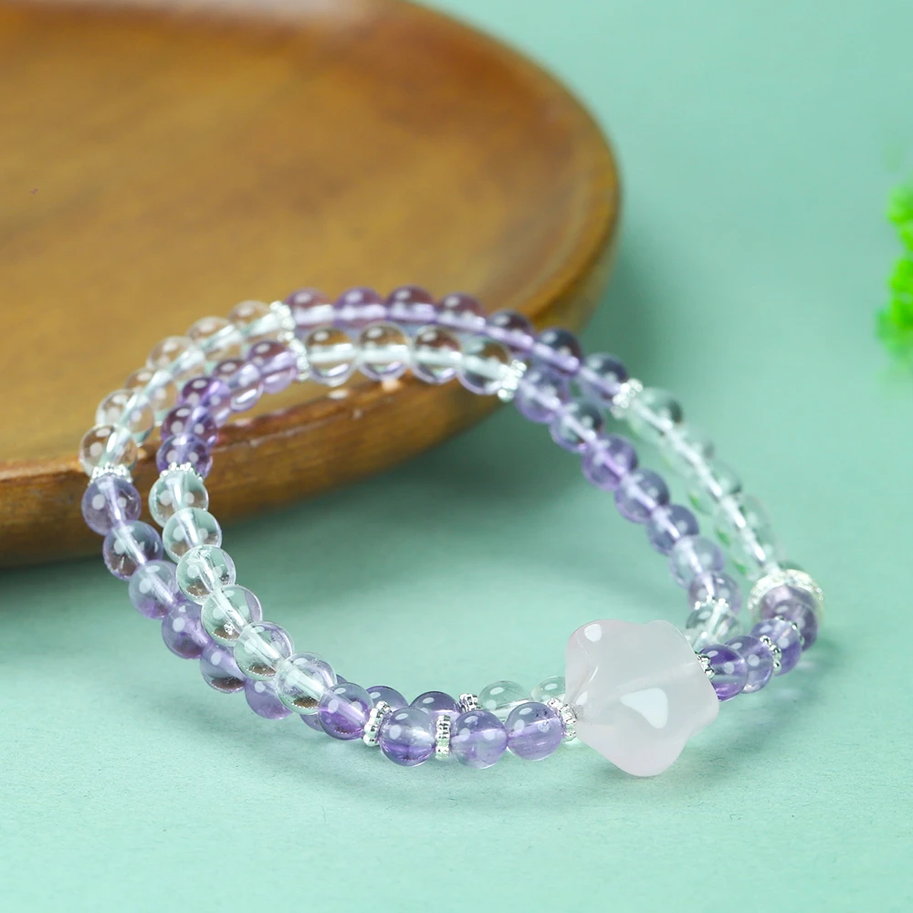 【给你摘颗小星星】紫水晶白水双圈手链女款多样性发货