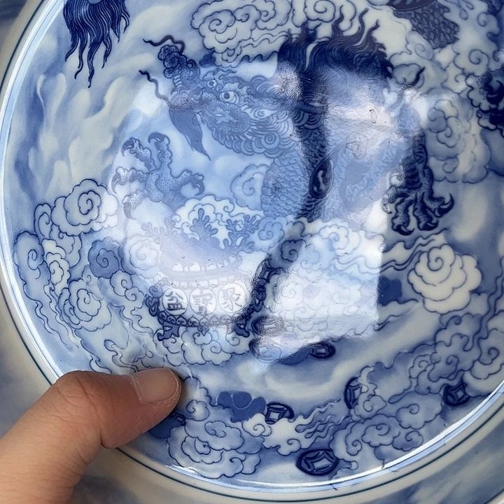 摆件景德镇青花腾龙献宝大壶承