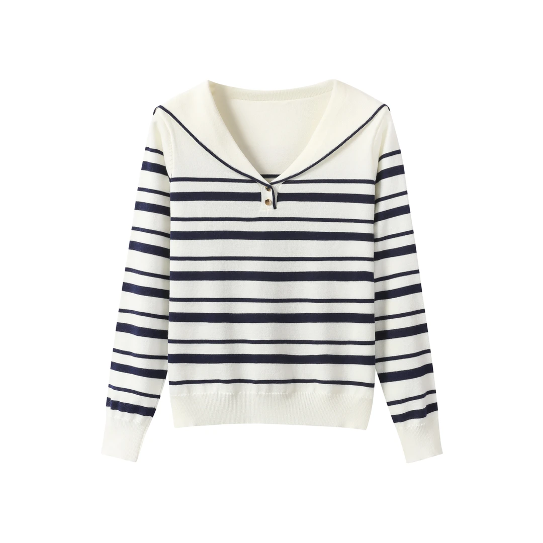 马克华菲毛条针织衫女秋季时尚宽松短款毛衣针织F53004A570 aa