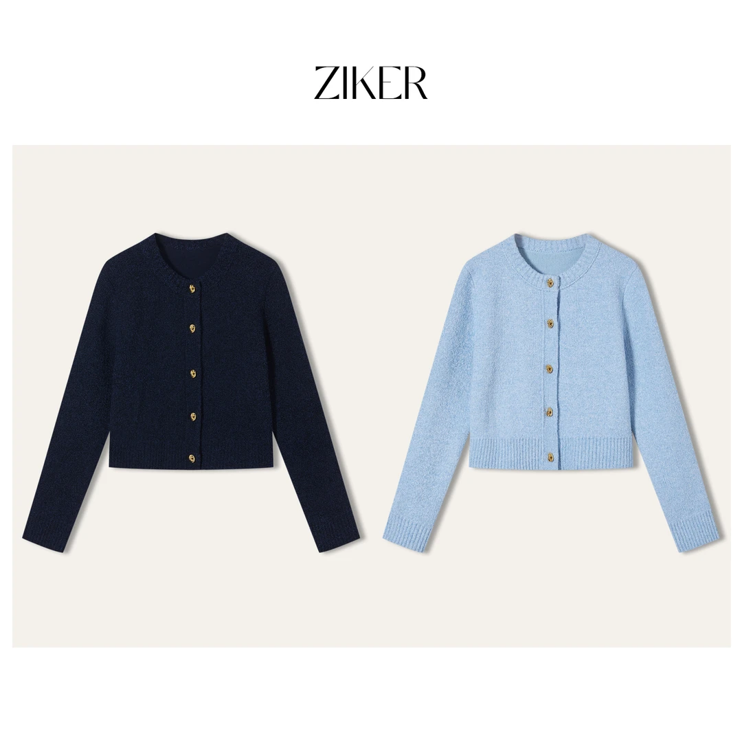 ZIKER｜早春圆领气质百搭长袖时尚短款秋冬针织开衫（干洗）上衣