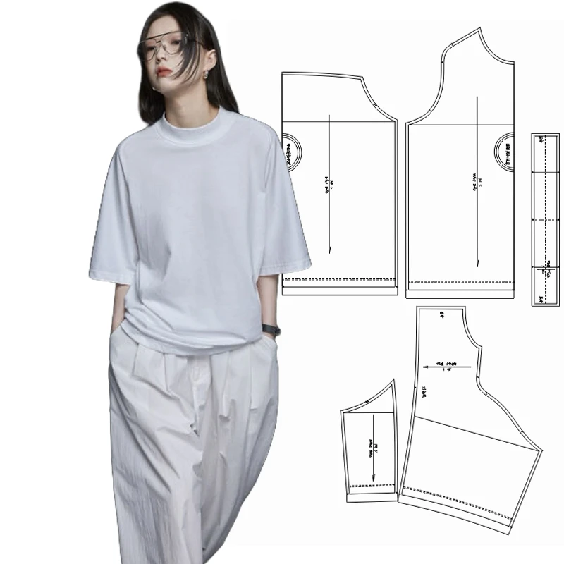 布期而制191纸样中袖圆领宽松上衣做衣服服装裁剪图纸
