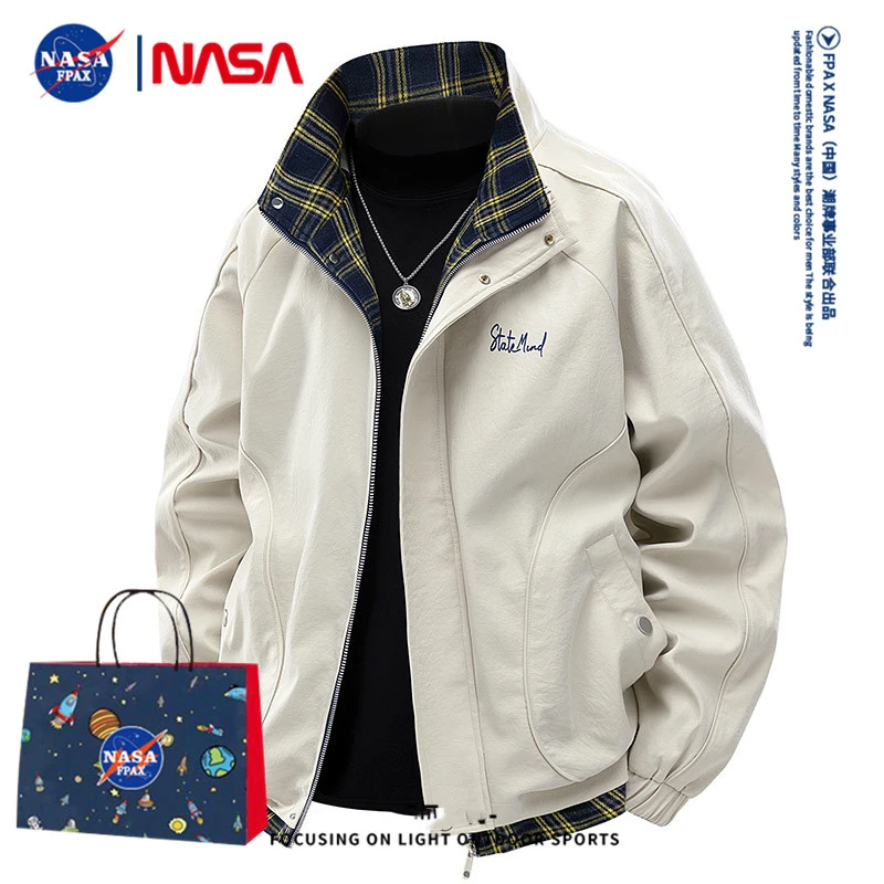 NASA联名假两件外套男春季潮牌美式立领痞帅宽松休闲夹克上衣