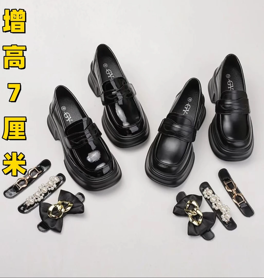 增高7CM高跟圆头厚底英伦风乐福鞋时尚春秋复古皮鞋春季