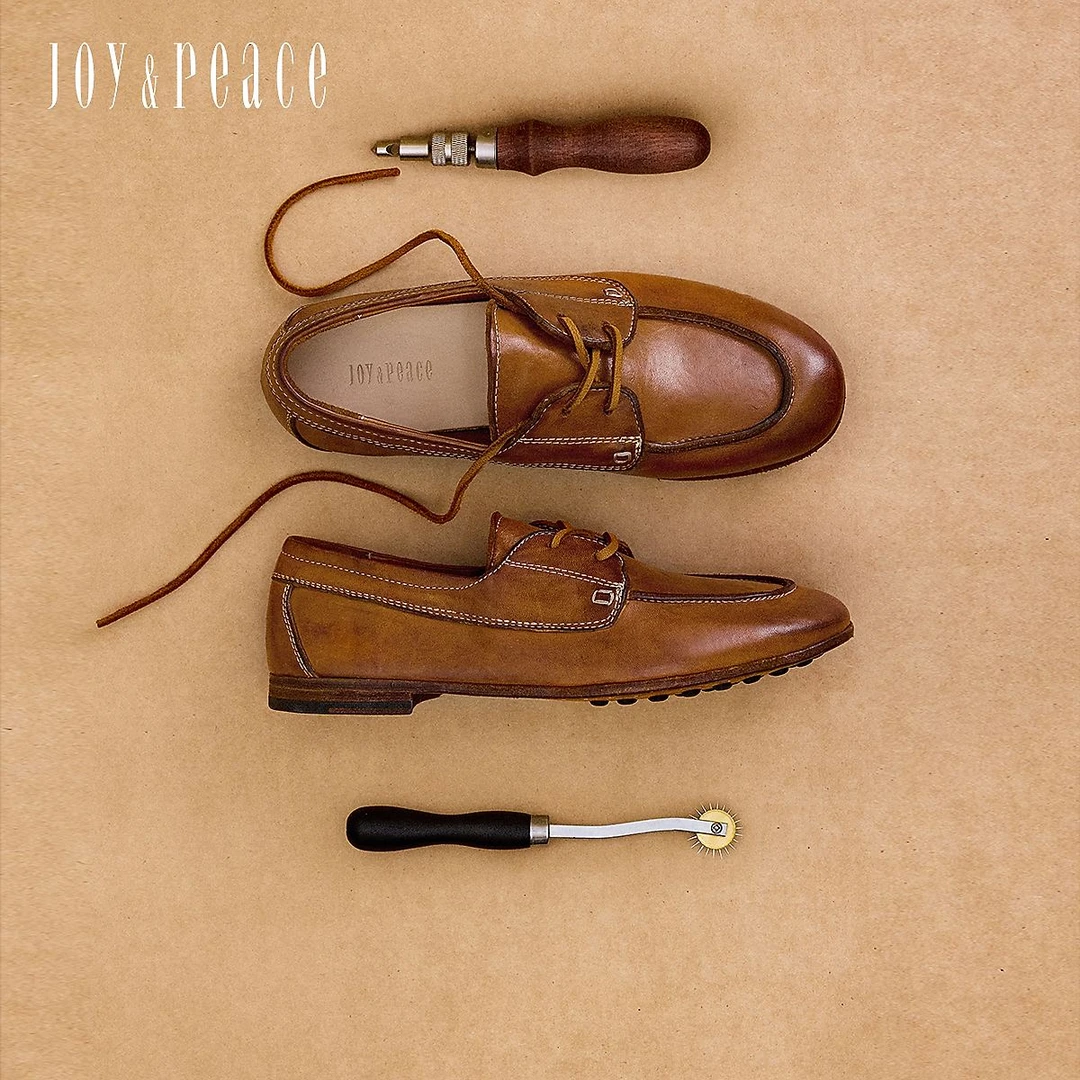 真美诗2026年春季新款贵气老钱范进口原柸马皮牛津鞋H0191AM6