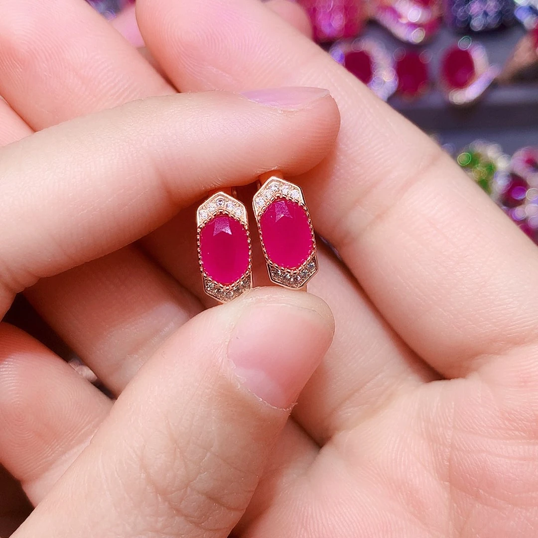 银S925镶嵌耳饰红宝石