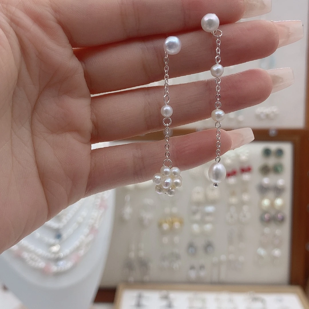 淡水珍珠耳饰银S925镶嵌