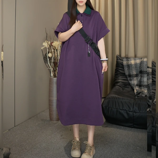 肉肉家 2025夏季大码宽松POLO衫连衣裙5003