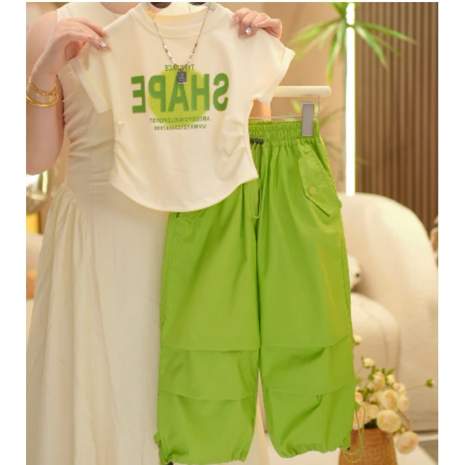 【现货在仓】2025新款夏季女童洋气时尚百搭百搭韩版印花字母套装