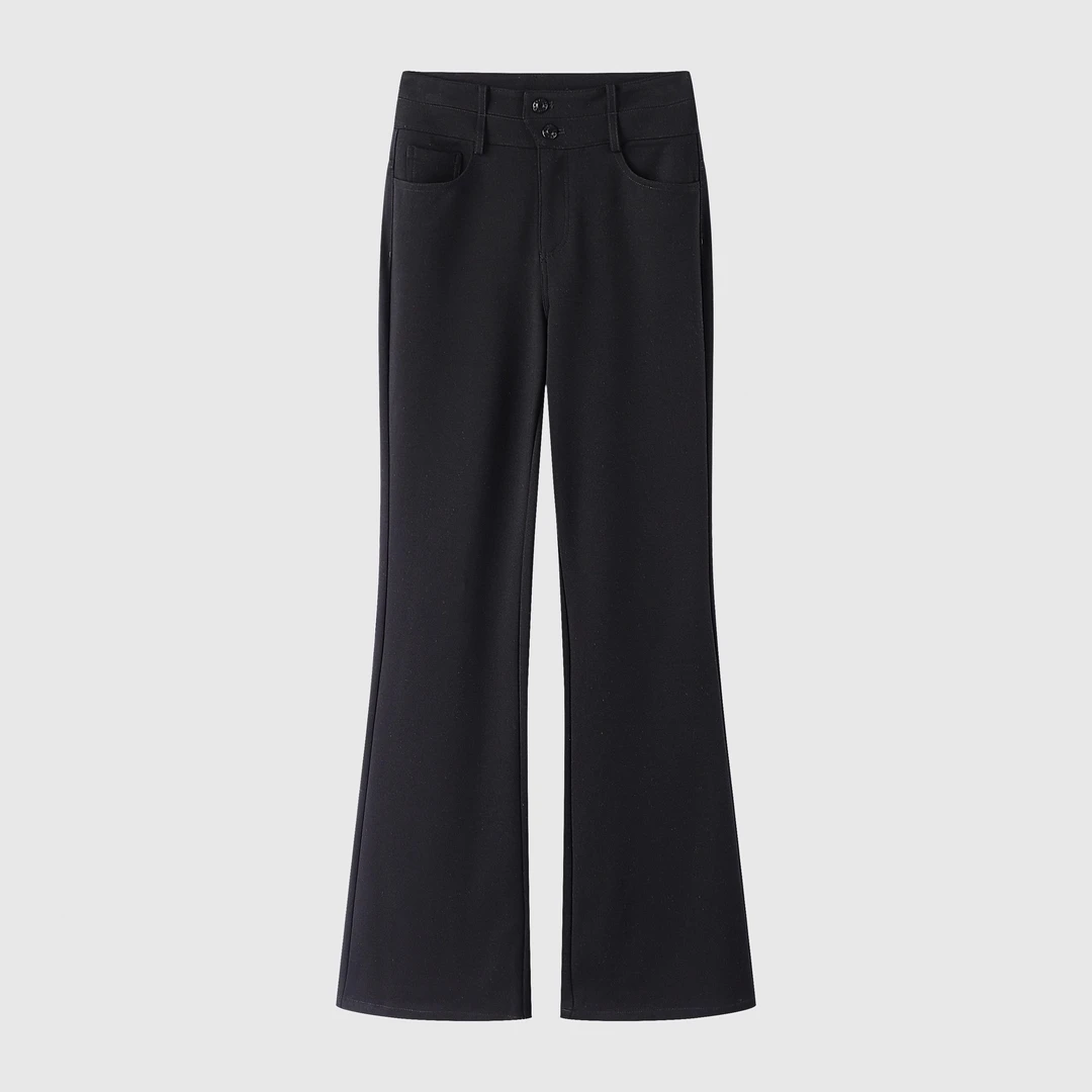 艾诺丝柜柜同款2024秋冬新款黑色加绒微喇休闲裤长裤女41033132