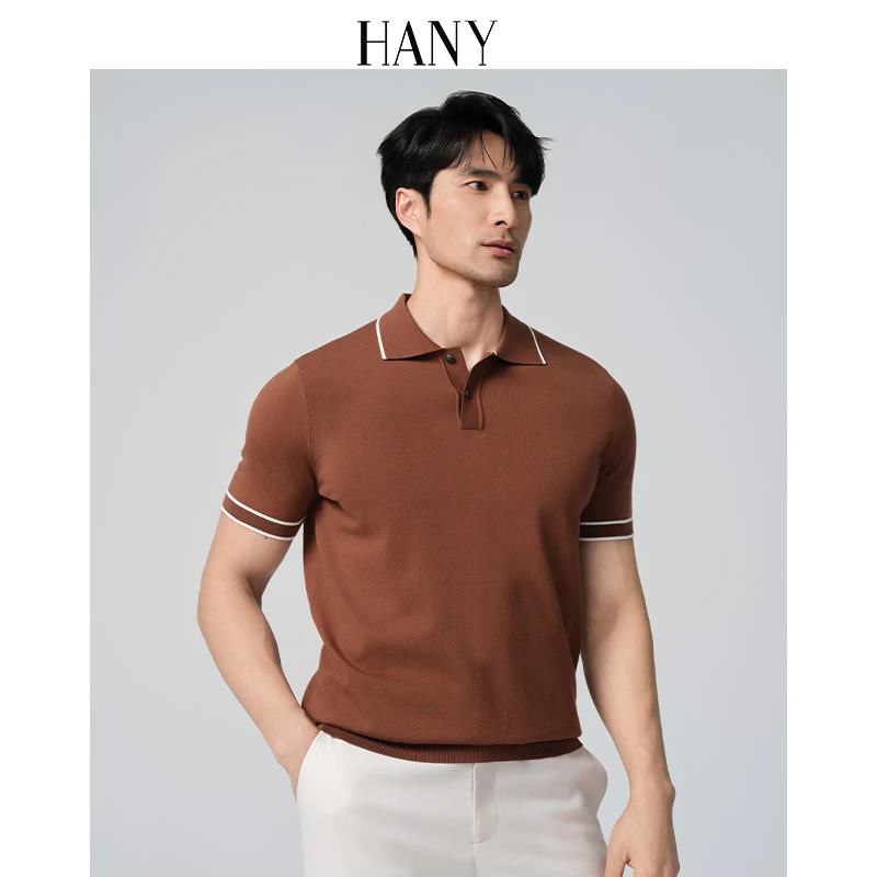 HANY【100支长绒棉】2025新款polo衫男短袖商务男士针织咖色秋季