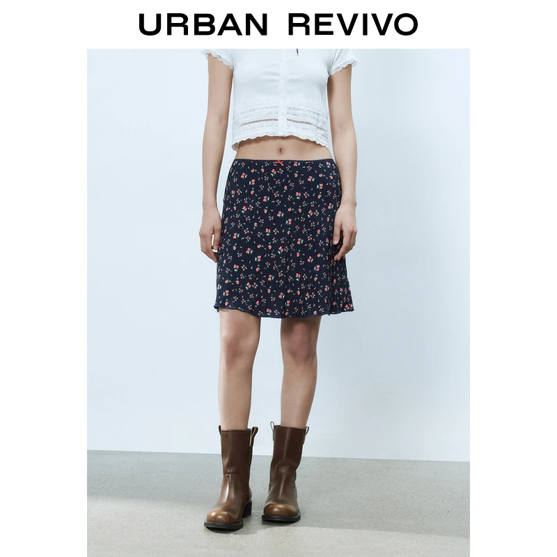 UR2025春季新款女装浪漫波嬉风碎花印花蝴蝶结半裙UYL550028