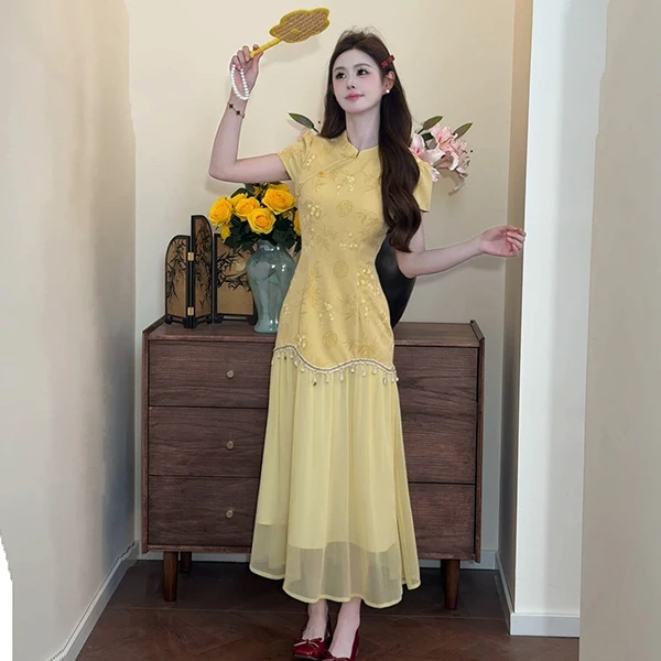 【现货】新中式假两件改良旗袍连衣裙2025夏季新款高端气质少女裙子