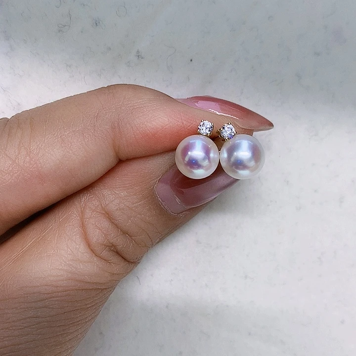 耳钉7.5-818K金镶嵌海水珍珠