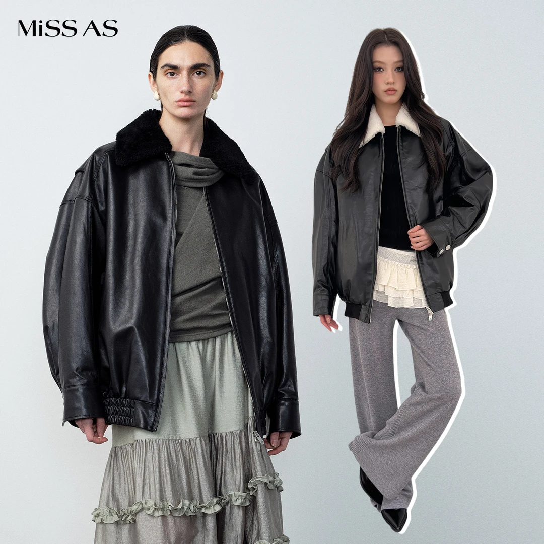 【manzanilla】时尚复古百搭高御寒骆驼绒机车皮保暖衣外套25秋冬