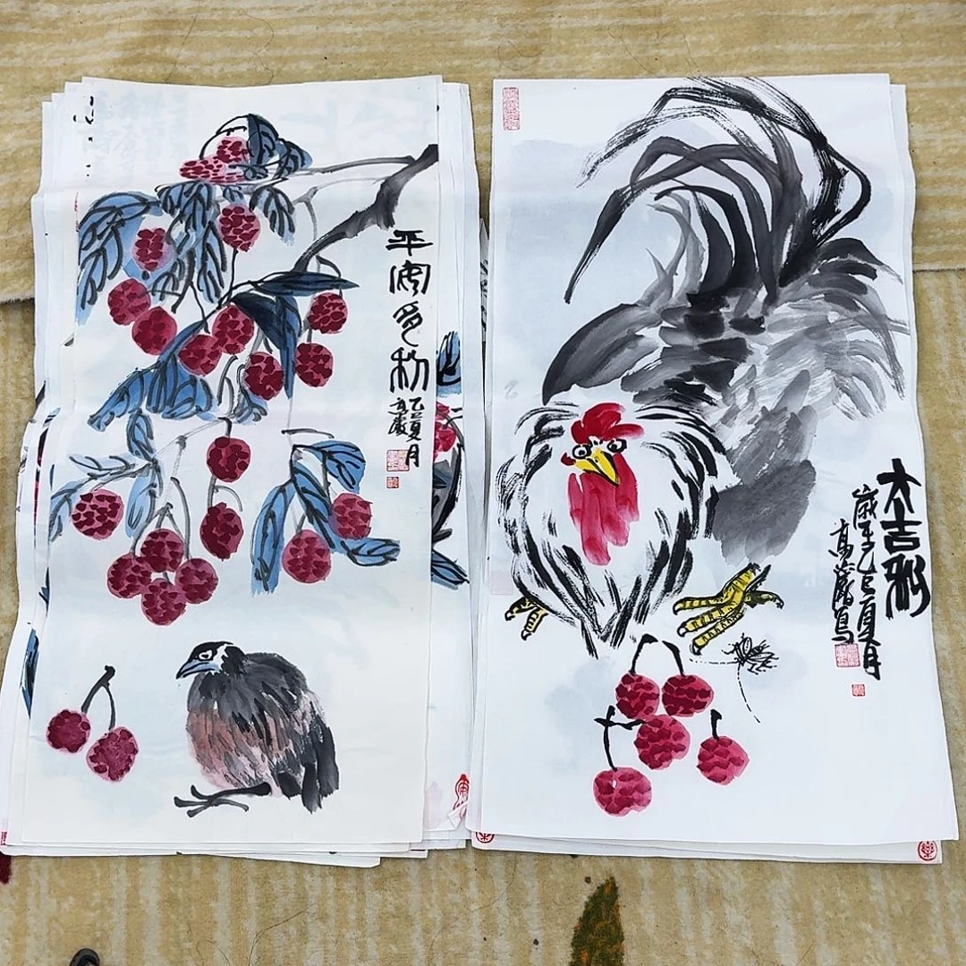 国画两张手绘四尺四开