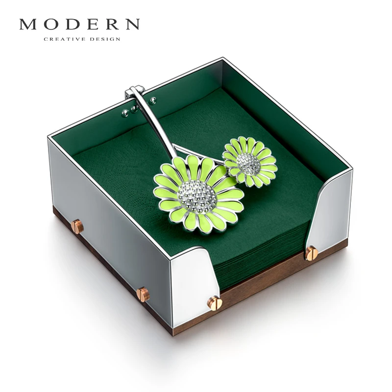 摩登MODERN原创雏菊轻奢不锈钢定点纸巾架纸巾盒抽纸盒样板房软装