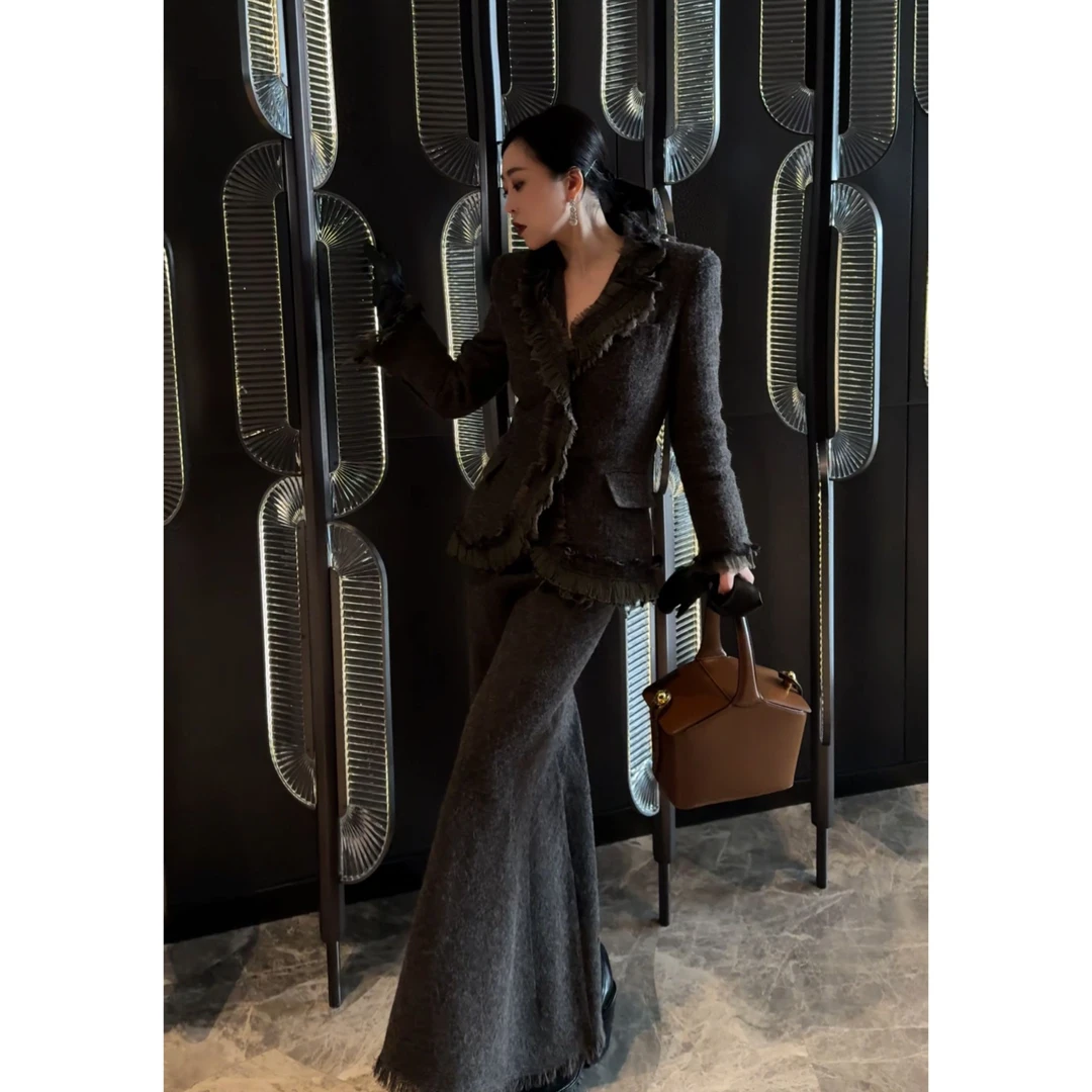 TheBay【莎翁情史】羊驼羊毛亚麻拉毛西装外套半身裙0253/0254