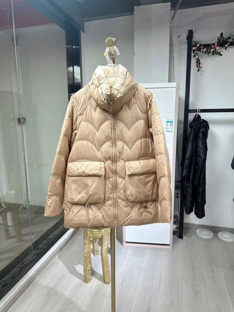 【JX0017]卡其色时尚羽绒服外套女士加厚连帽韩版保暖设计师简约