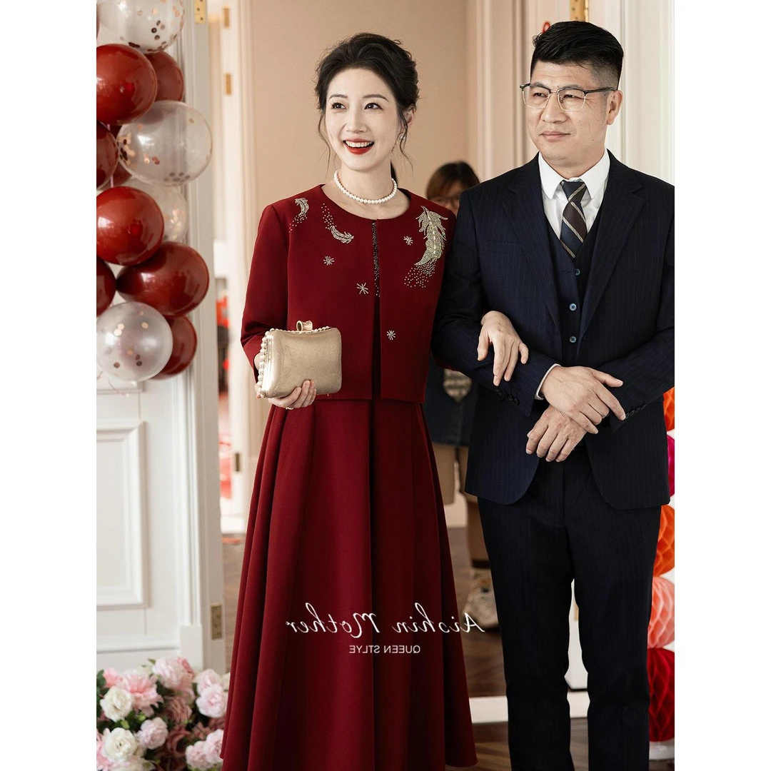 【金羽】婚礼妈妈礼服裙2025新款春秋喜婆婆婚宴装结婚喜服