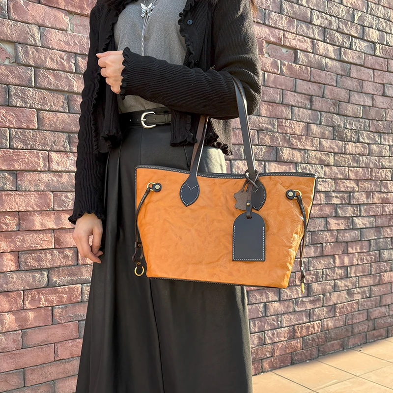 手工皮包子母托特包真皮潮流经典植鞣皮复古单肩手提包小众设计款