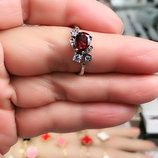 石榴石戒指银S925镶嵌