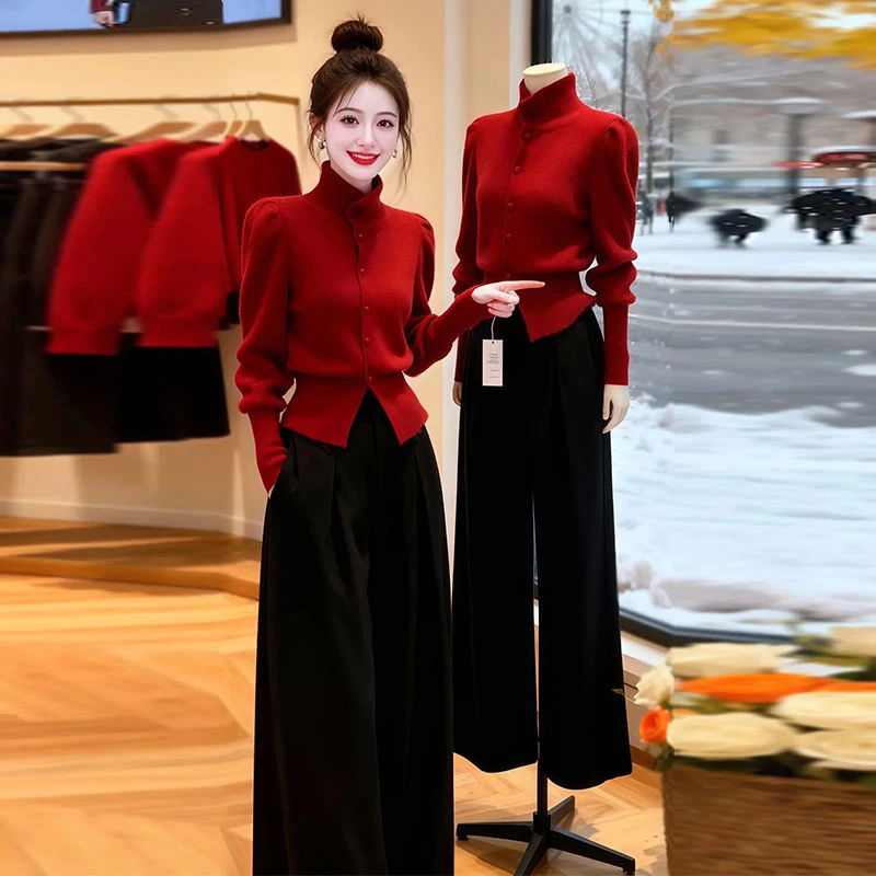 兹伊翰【喜迎新春】高级感时尚红色针织衫2025秋冬新款百搭长袖毛衣
