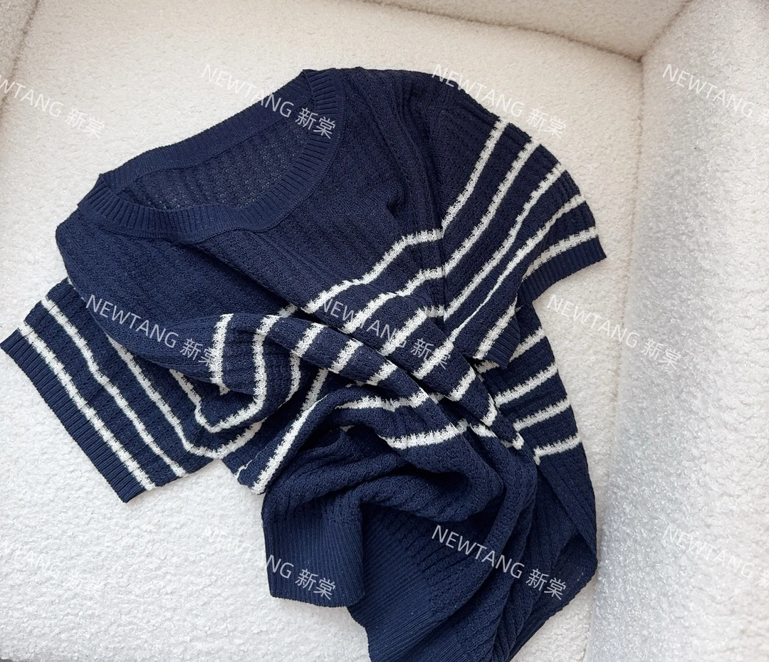 【条纹千层】274时尚夏季套头圆领条纹提花短袖